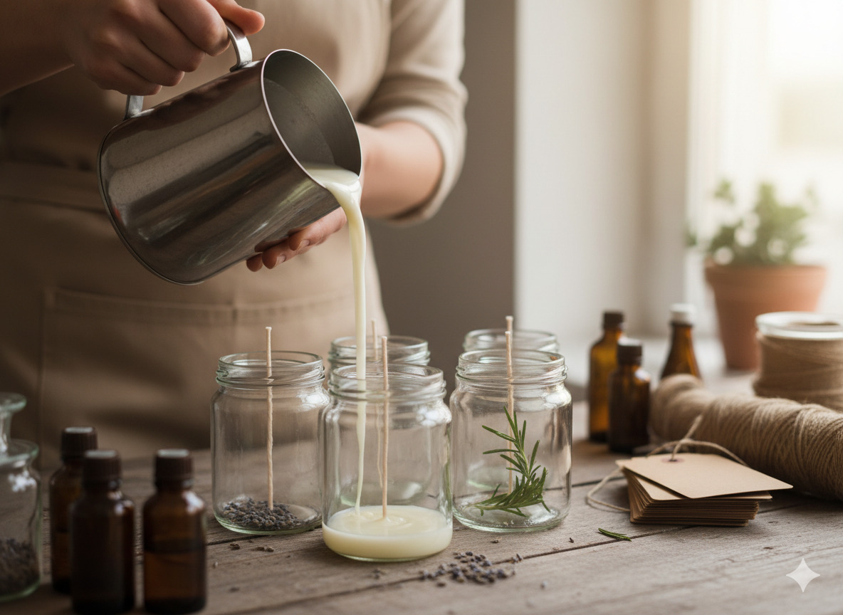 Hand-pouring candle wax